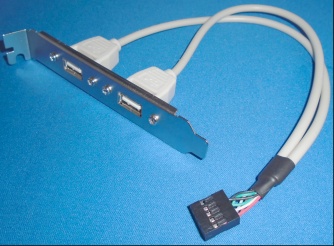 Image of USB internal cable/lead 10pin female to two USB A sockets mounted on a PCI cover bracket